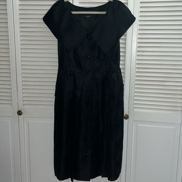 J. Peterman exaggerated collar black moody floral midi dress - Picture 1 of 14
